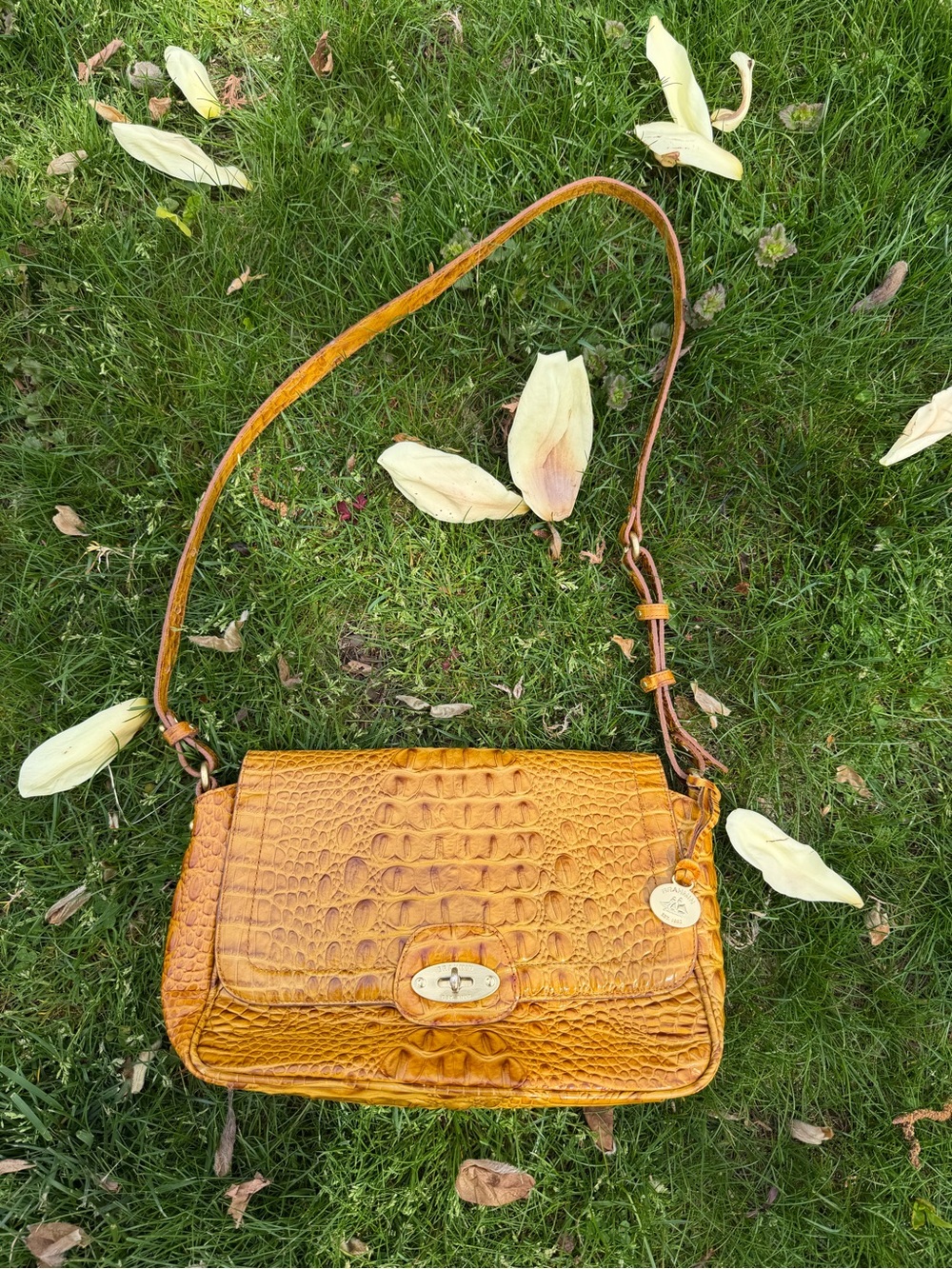 Brahmin Gabby Croc-Embossed Melbourne Leather Shoulder Bag in Tan